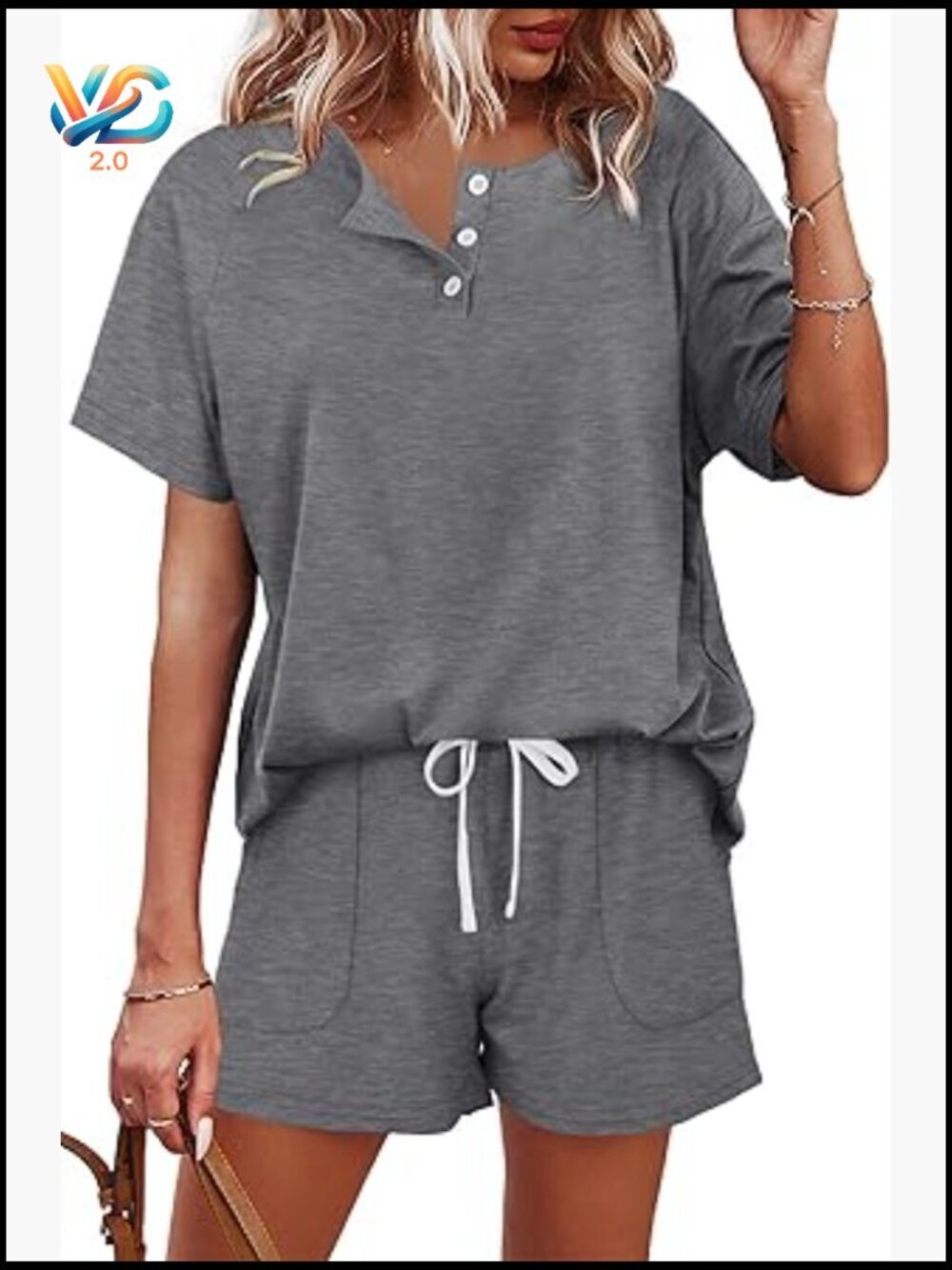 Two Piece Lounge Set Button Down Top Shorts Set Sweatsuit with Pockets